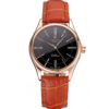 Swiss Rolex Cellini Black Dial Roman Numerals Rose Gold Case Light Brown Leather Strap Jersey Kit Boutique 13