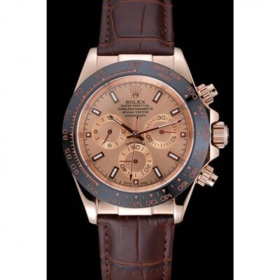 Rolex Cosmograph Daytona Brown Dial Rose Gold Case Brown Leather Bracelet 1454243 Jersey Kit Boutique