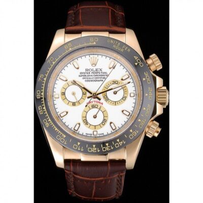 Rolex Cosmograph Daytona Gold Case White Dial Brown Leather Bracelet  622633 Jersey Kit Boutique