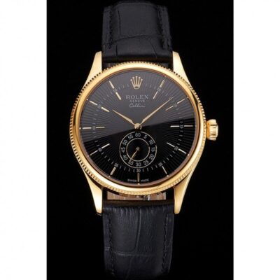 Swiss Rolex Cellini Black Dial Gold Case Black Leather Strap Jersey Kit Boutique 3